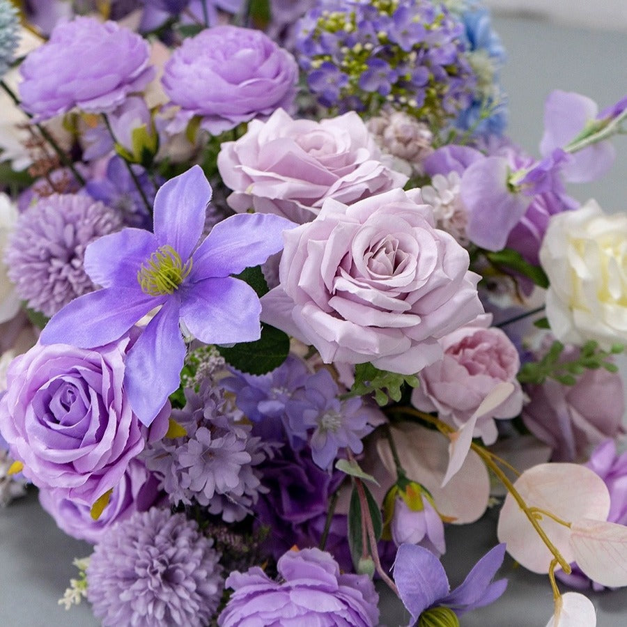 Lila künstliche Tischblumenreihe, L 90 Zoll x B 16 Zoll