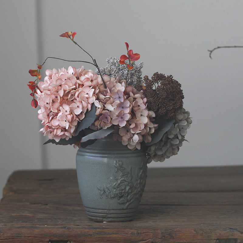 Juego de 6 flores de hortensia otoñal de imitación de 14"