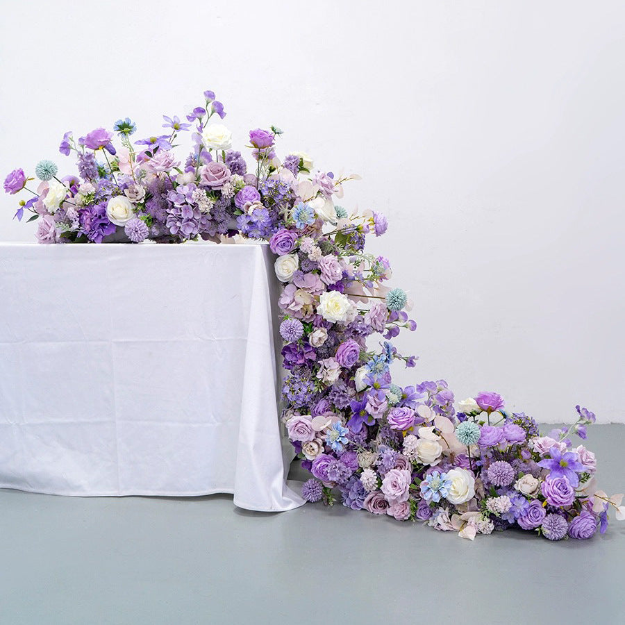 Lila künstliche Tischblumenreihe, L 90 Zoll x B 16 Zoll