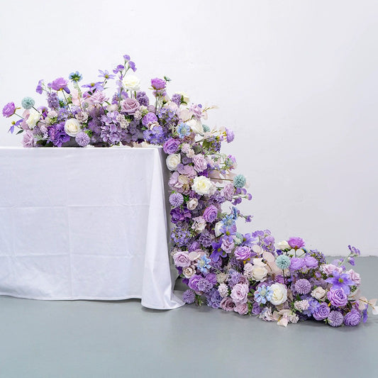 Lila künstliche Tischblumenreihe, L 90 Zoll x B 16 Zoll