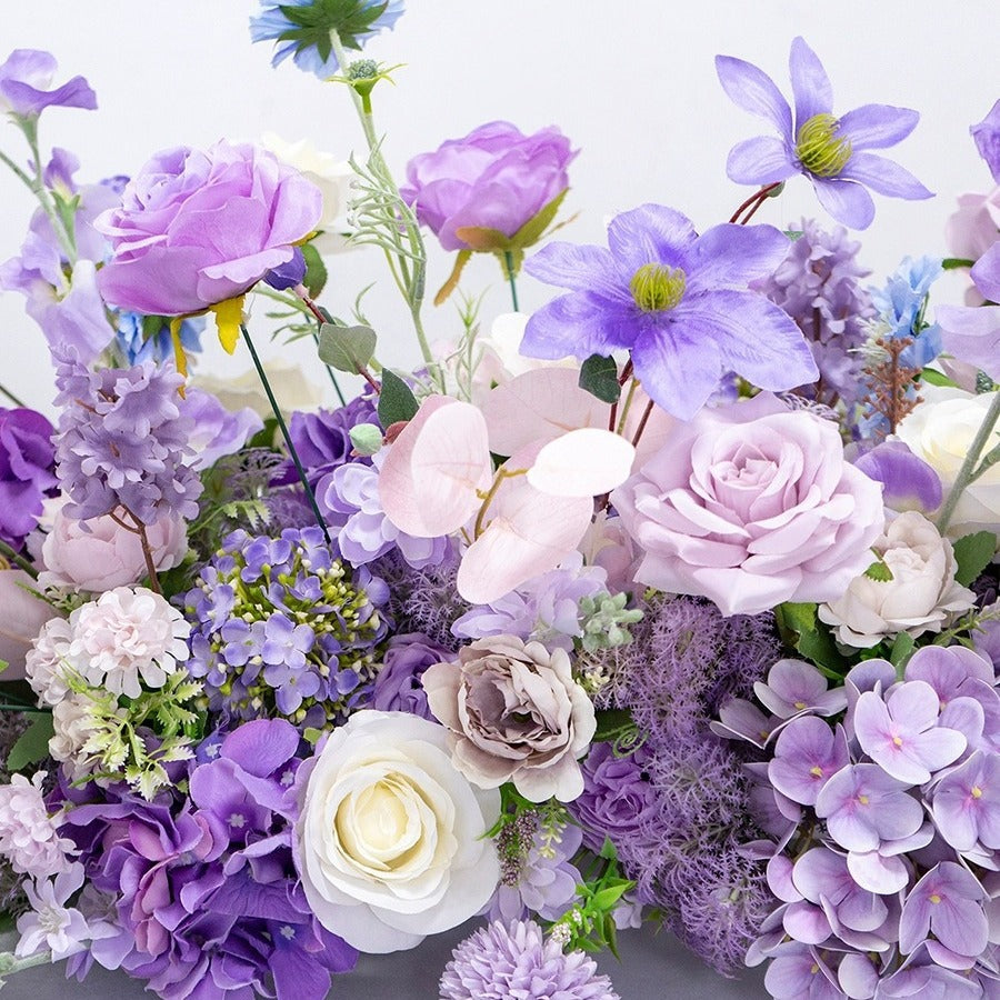 Lila künstliche Tischblumenreihe, L 90 Zoll x B 16 Zoll