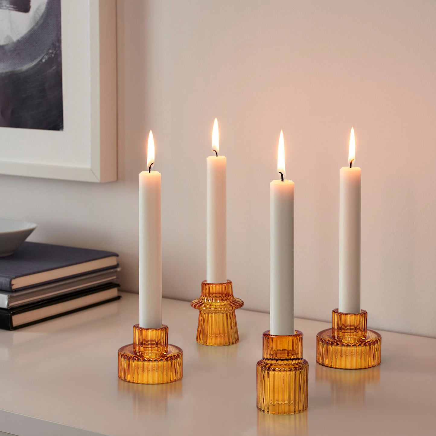 Candelabro de vidrio ámbar, juego de 3
