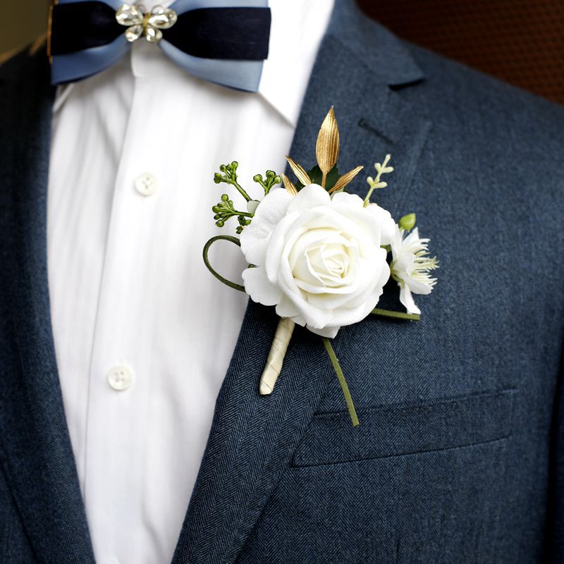 White Rose Corsage, Artificial Flower Corsage, Wedding Ceremony, Anniversary Ball, Formal Dinner Corsage