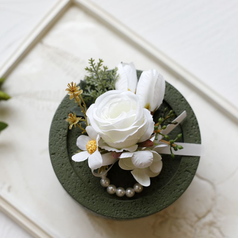 White Rose Corsage, Artificial Flower Corsage, Wedding Ceremony, Anniversary Ball, Formal Dinner Corsage