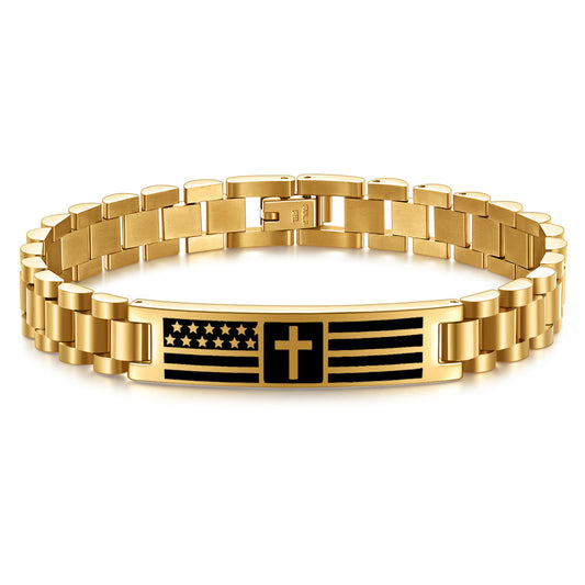 Herrenarmband mit amerikanischer Flagge, Kreuz und Bibelmotiv