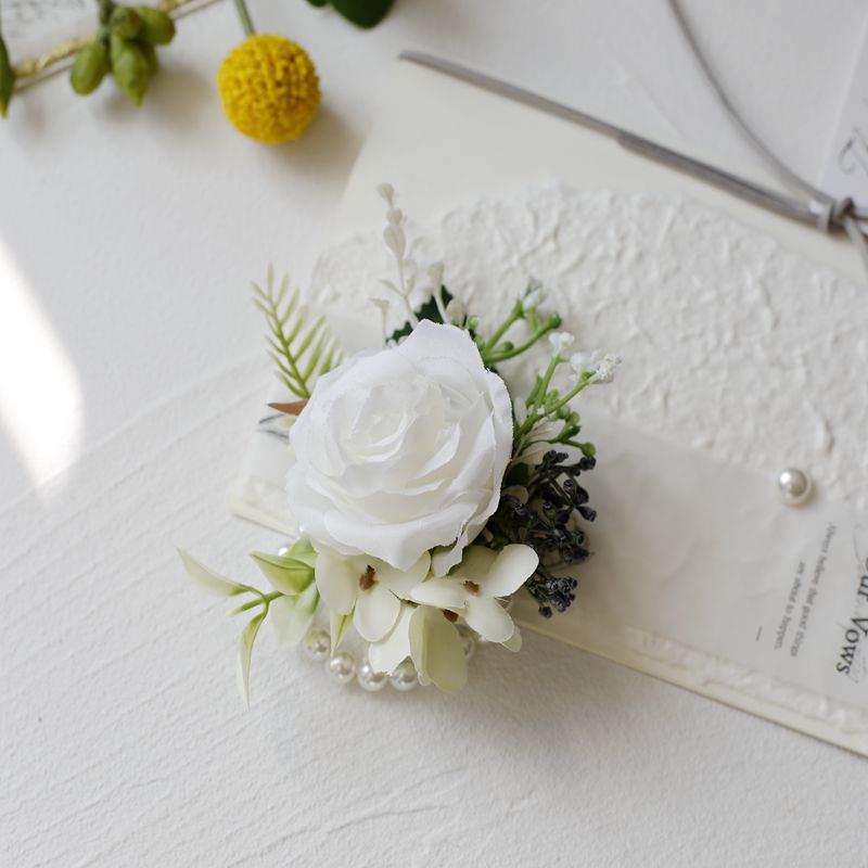 White Rose Corsage, Artificial Flower Corsage, Wedding Ceremony, Anniversary Ball, Formal Dinner Corsage
