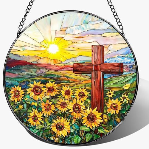 Acrylkreuz mit Wildblumen und Sonnenfänger 