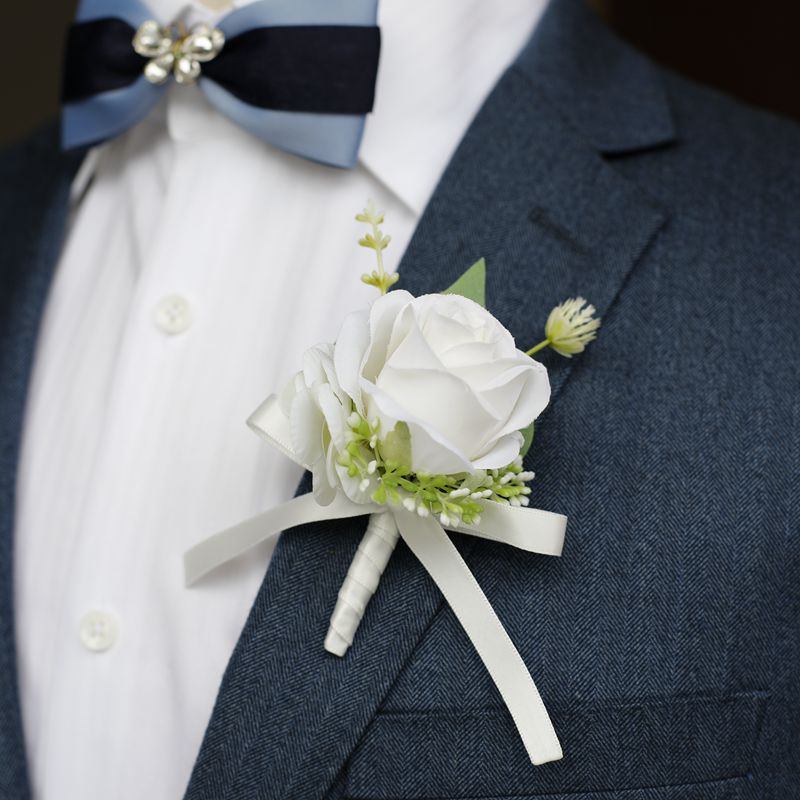 White Rose Corsage, Artificial Flower Corsage, Wedding Ceremony, Anniversary Ball, Formal Dinner Corsage