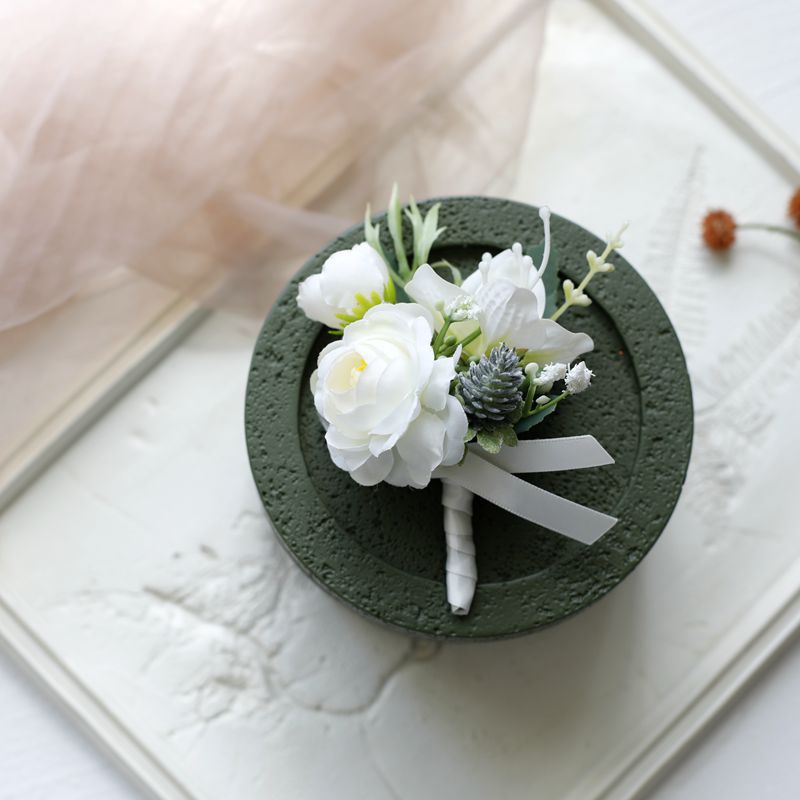 White Rose Corsage, Artificial Flower Corsage, Wedding Ceremony, Anniversary Ball, Formal Dinner Corsage