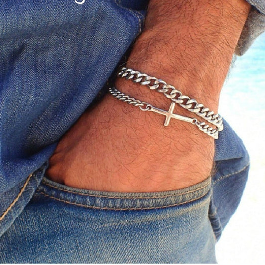 Silbernes kubanisches Kettenarmband für Herren