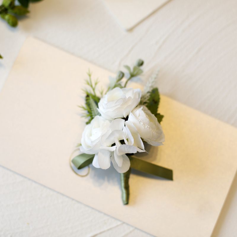 White Rose Corsage, Artificial Flower Corsage, Wedding Ceremony, Anniversary Ball, Formal Dinner Corsage