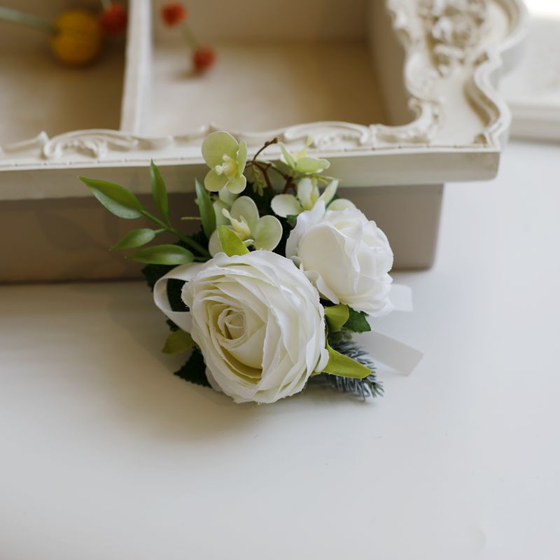 White Rose Corsage, Artificial Flower Corsage, Wedding Ceremony, Anniversary Ball, Formal Dinner Corsage