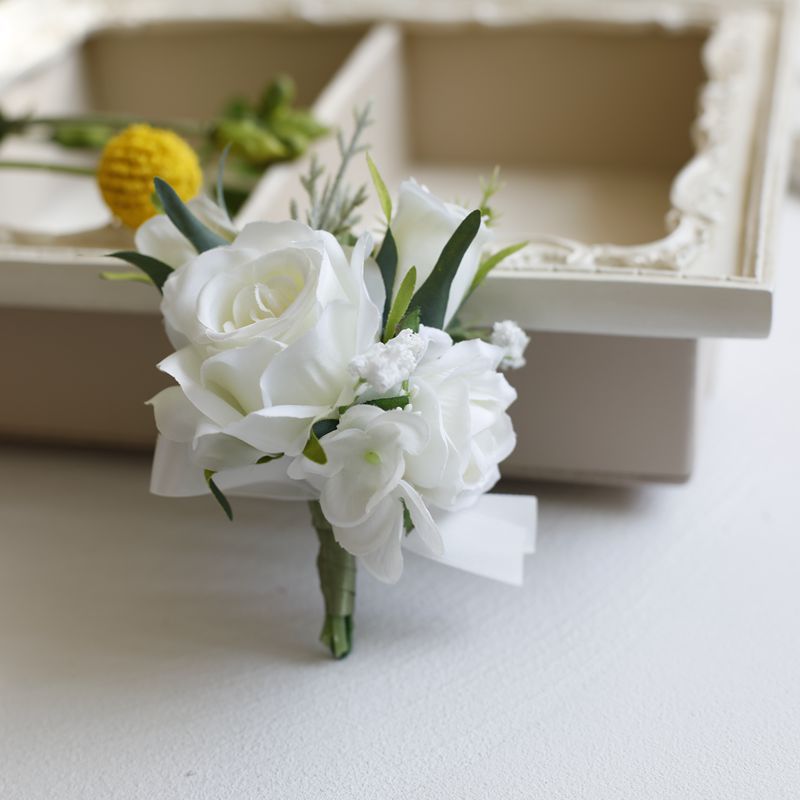 White Rose Corsage, Artificial Flower Corsage, Wedding Ceremony, Anniversary Ball, Formal Dinner Corsage
