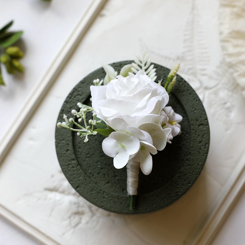 White Rose Corsage, Artificial Flower Corsage, Wedding Ceremony, Anniversary Ball, Formal Dinner Corsage