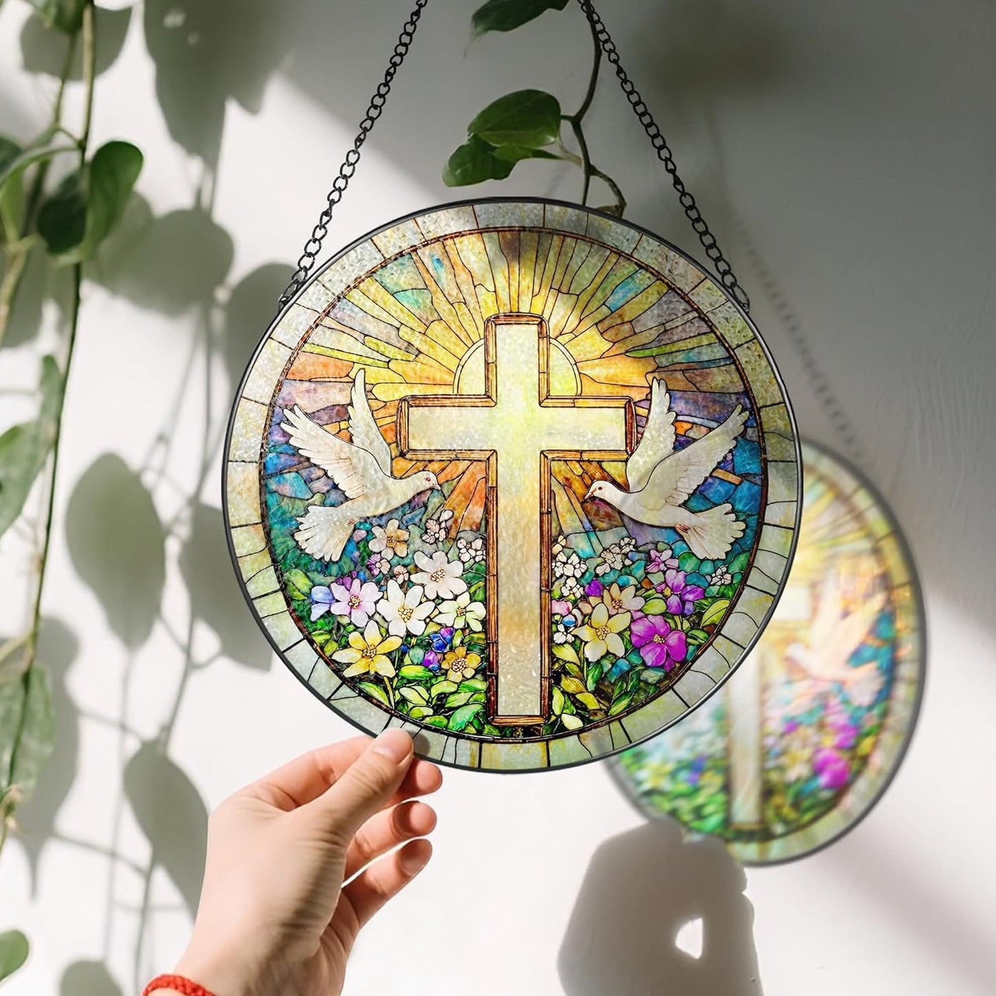 Acrylkreuz mit Wildblumen und Sonnenfänger 