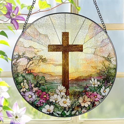 Acrylkreuz mit Wildblumen und Sonnenfänger 