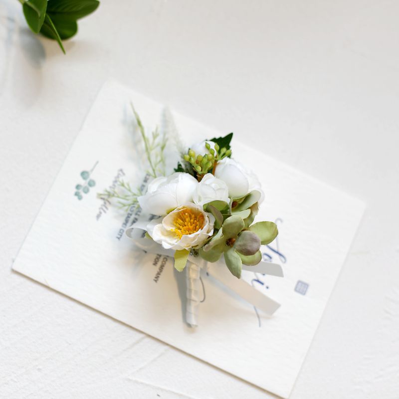 White Rose Corsage, Artificial Flower Corsage, Wedding Ceremony, Anniversary Ball, Formal Dinner Corsage