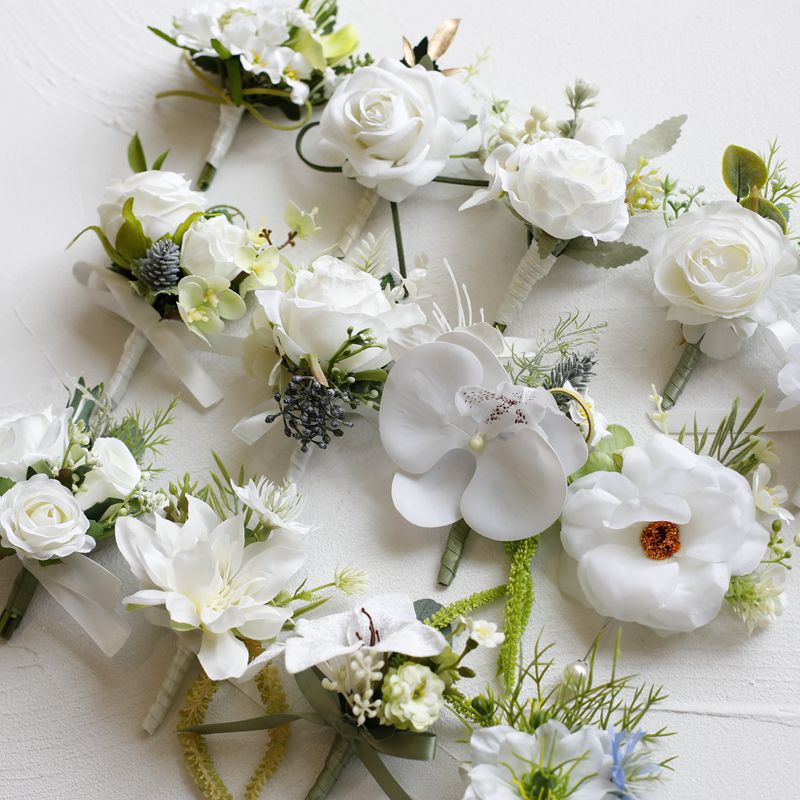 White Rose Corsage, Artificial Flower Corsage, Wedding Ceremony, Anniversary Ball, Formal Dinner Corsage