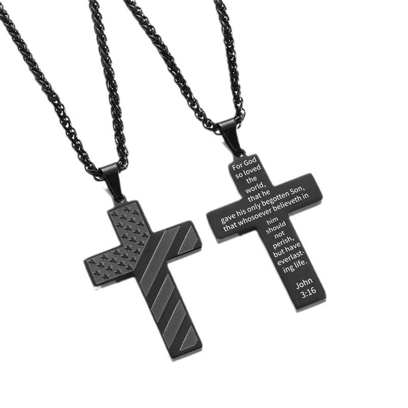Men's American Flag Cross Necklace with Bible Verse, Baptism and First Communion Gift