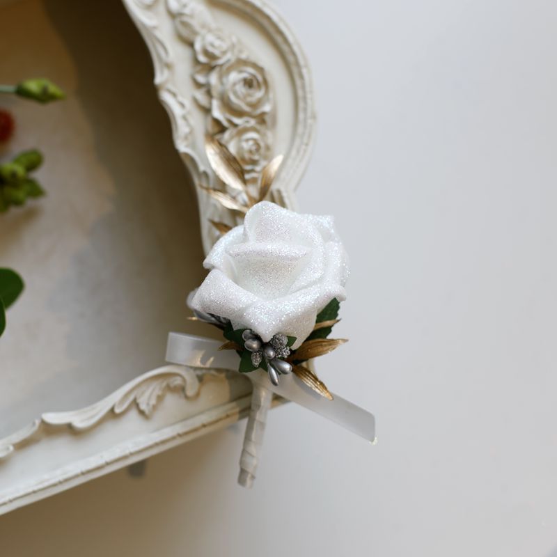 White Rose Corsage, Artificial Flower Corsage, Wedding Ceremony, Anniversary Ball, Formal Dinner Corsage