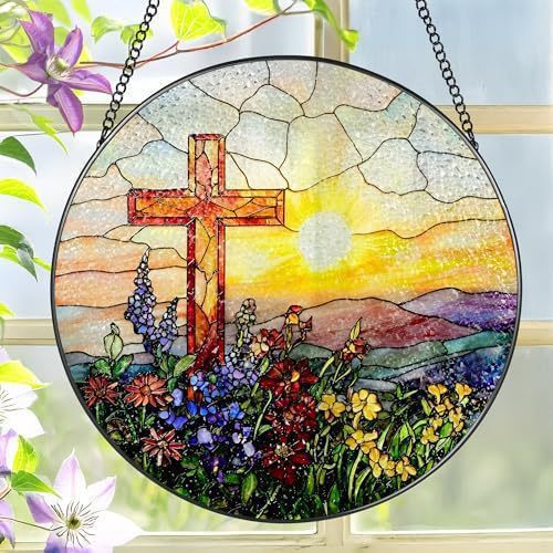 Acrylkreuz mit Wildblumen und Sonnenfänger 