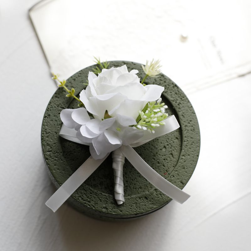 White Rose Corsage, Artificial Flower Corsage, Wedding Ceremony, Anniversary Ball, Formal Dinner Corsage