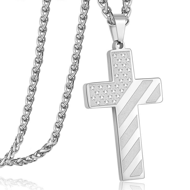 Men's American Flag Cross Necklace with Bible Verse, Baptism and First Communion Gift