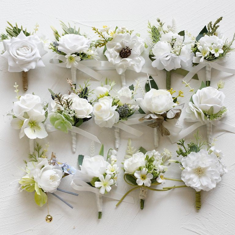White Rose Corsage, Artificial Flower Corsage, Wedding Ceremony, Anniversary Ball, Formal Dinner Corsage