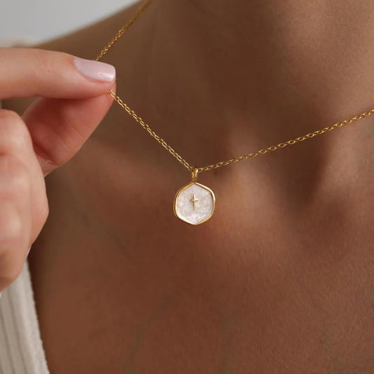 Mini-Kreuzkette aus goldfarbenem Emaille (Damenmodell) 