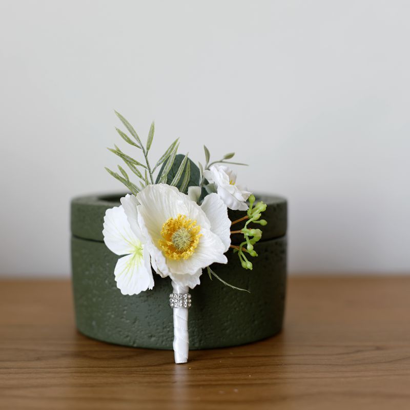 White Rose Corsage, Artificial Flower Corsage, Wedding Ceremony, Anniversary Ball, Formal Dinner Corsage