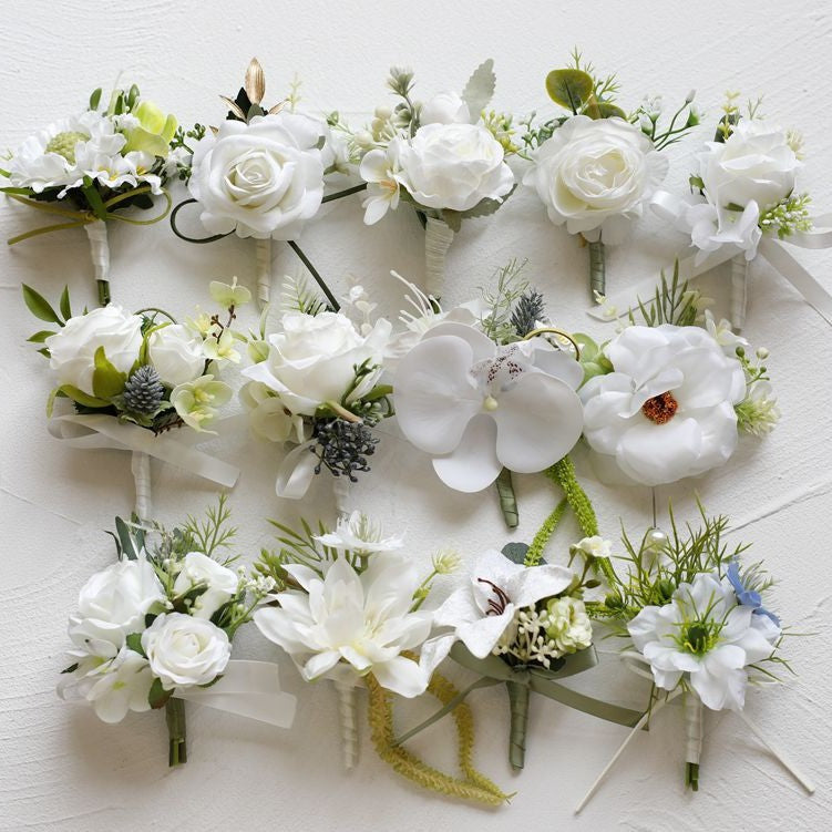 White Rose Corsage, Artificial Flower Corsage, Wedding Ceremony, Anniversary Ball, Formal Dinner Corsage