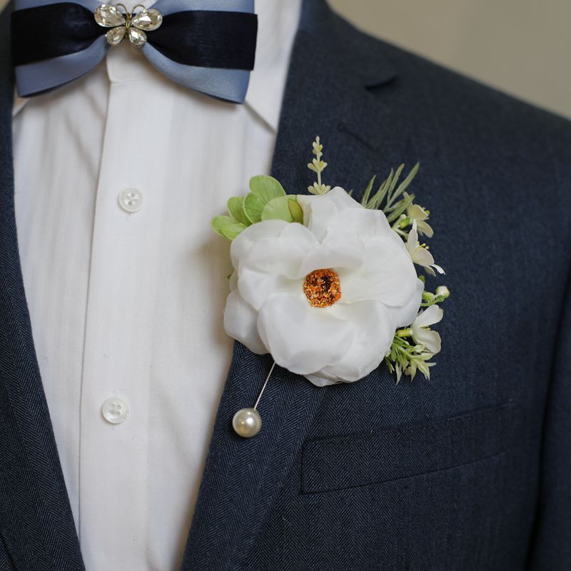 White Rose Corsage, Artificial Flower Corsage, Wedding Ceremony, Anniversary Ball, Formal Dinner Corsage