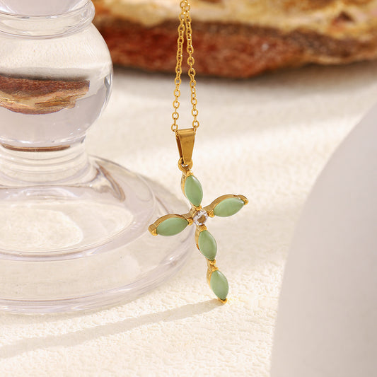 Grüner Anhänger • Kreuzanhänger-Halskette • Religiöser Schmuck