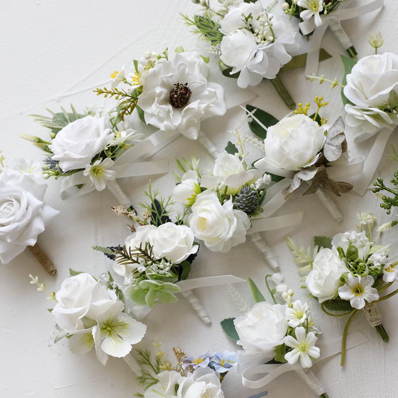 White Rose Corsage, Artificial Flower Corsage, Wedding Ceremony, Anniversary Ball, Formal Dinner Corsage