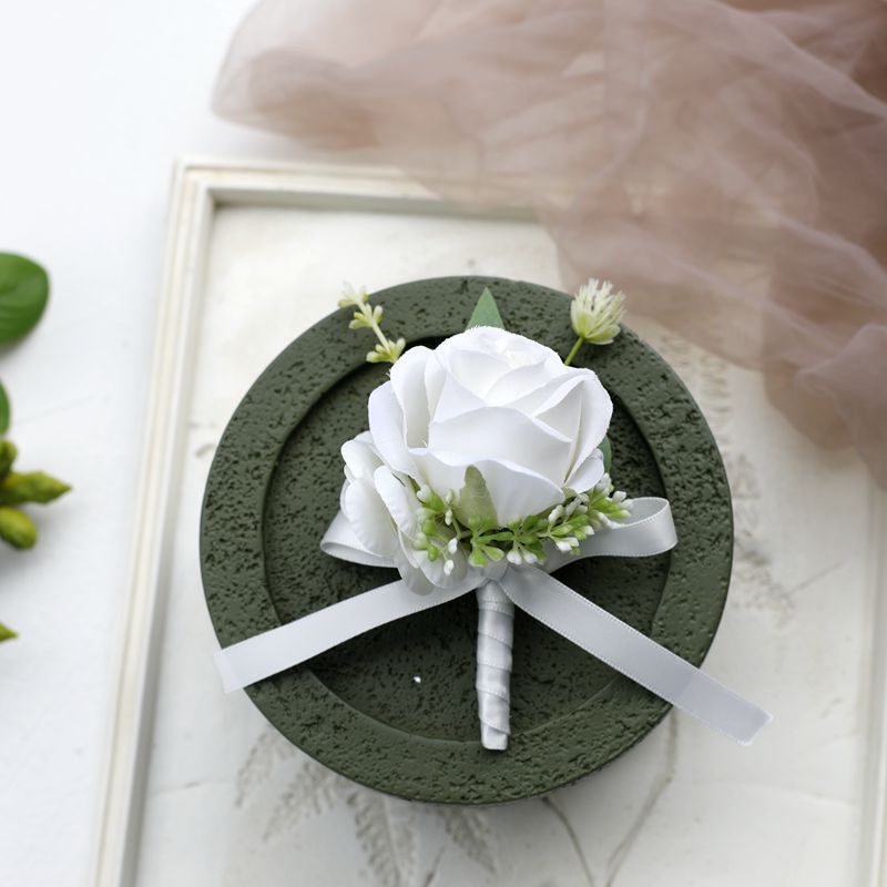 White Rose Corsage, Artificial Flower Corsage, Wedding Ceremony, Anniversary Ball, Formal Dinner Corsage