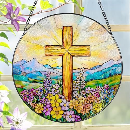 Acrylkreuz mit Wildblumen und Sonnenfänger 