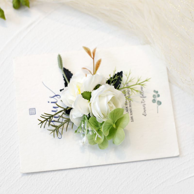 White Rose Corsage, Artificial Flower Corsage, Wedding Ceremony, Anniversary Ball, Formal Dinner Corsage