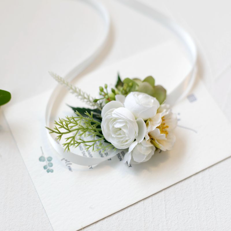 White Rose Corsage, Artificial Flower Corsage, Wedding Ceremony, Anniversary Ball, Formal Dinner Corsage