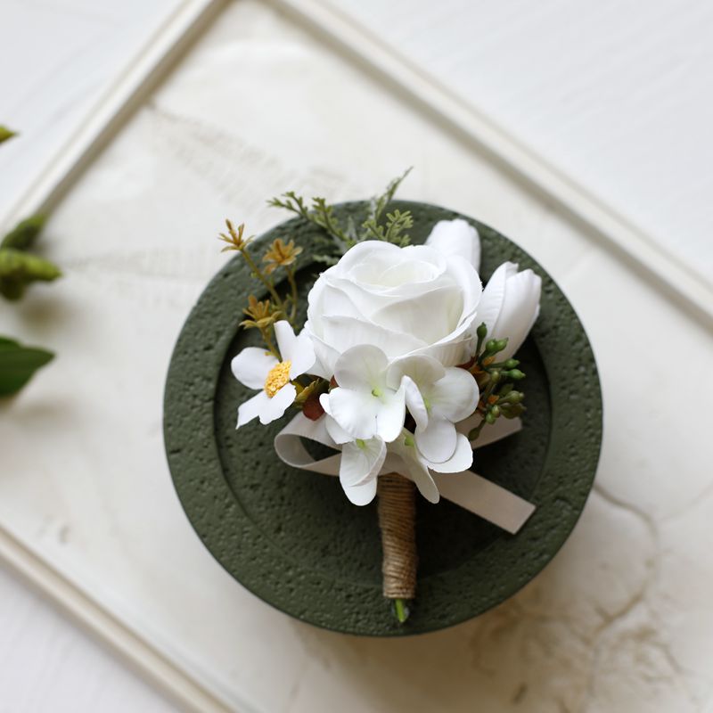 White Rose Corsage, Artificial Flower Corsage, Wedding Ceremony, Anniversary Ball, Formal Dinner Corsage
