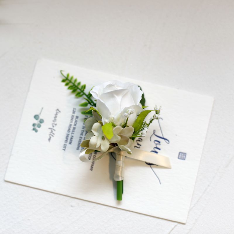 White Rose Corsage, Artificial Flower Corsage, Wedding Ceremony, Anniversary Ball, Formal Dinner Corsage