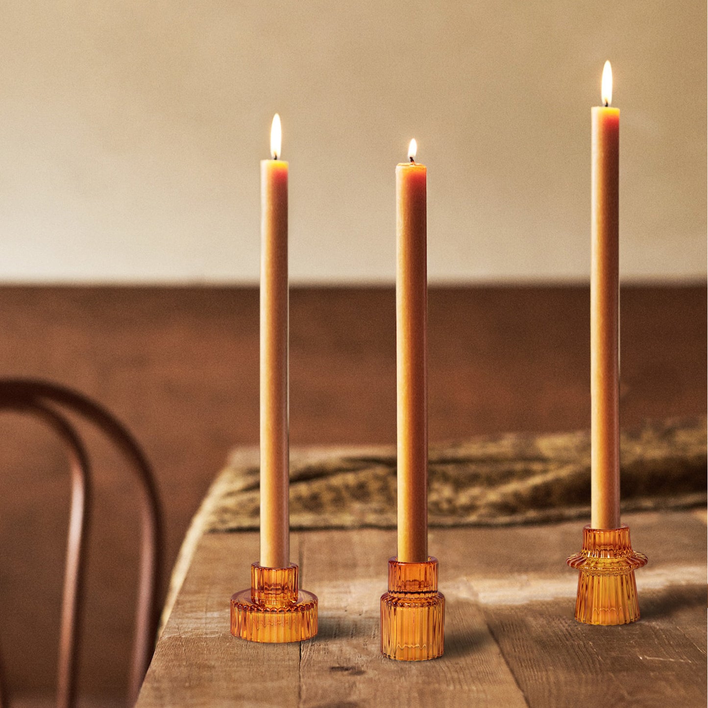 Candelabro de vidrio ámbar, juego de 3